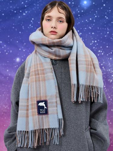 돌핀라벨 체크 머플러 스카이블루