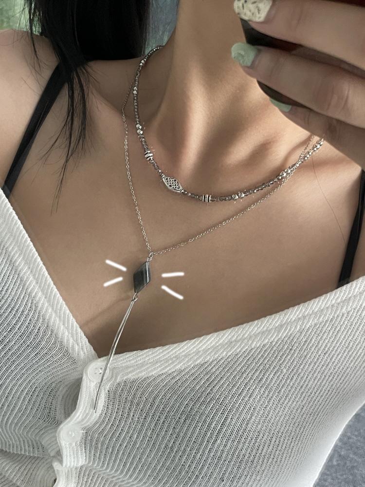 레이어링 롱 스톤 목걸이