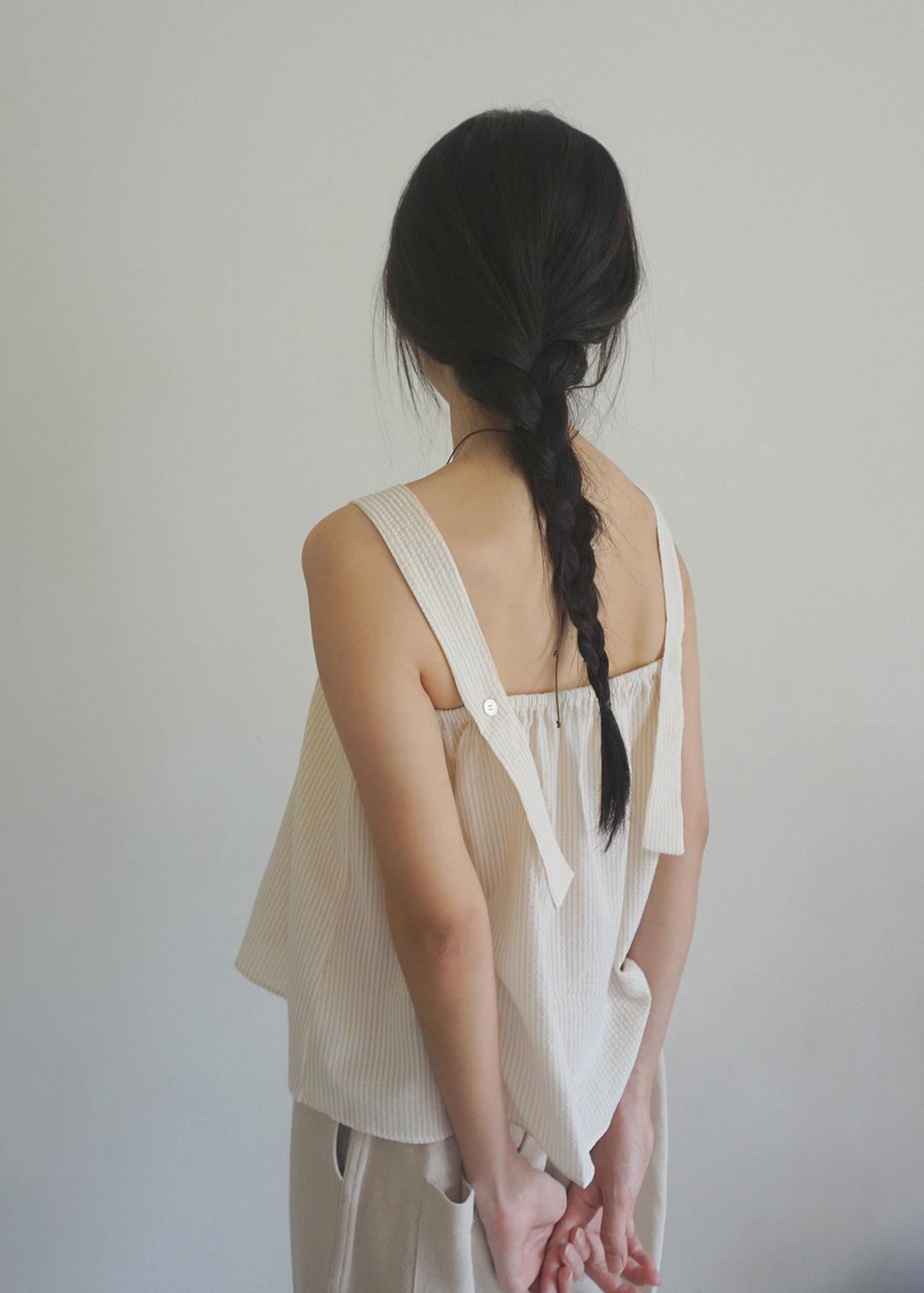 [Monoa Made] stripe minimal sleeveless_Yellow