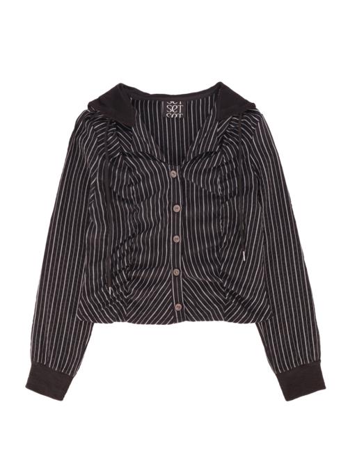 쎄쎄쎄(SETSETSET)  STRIPED SHIRRING HOODED SHIRT (BLACK) - 사이즈 & 후기 | 무신사