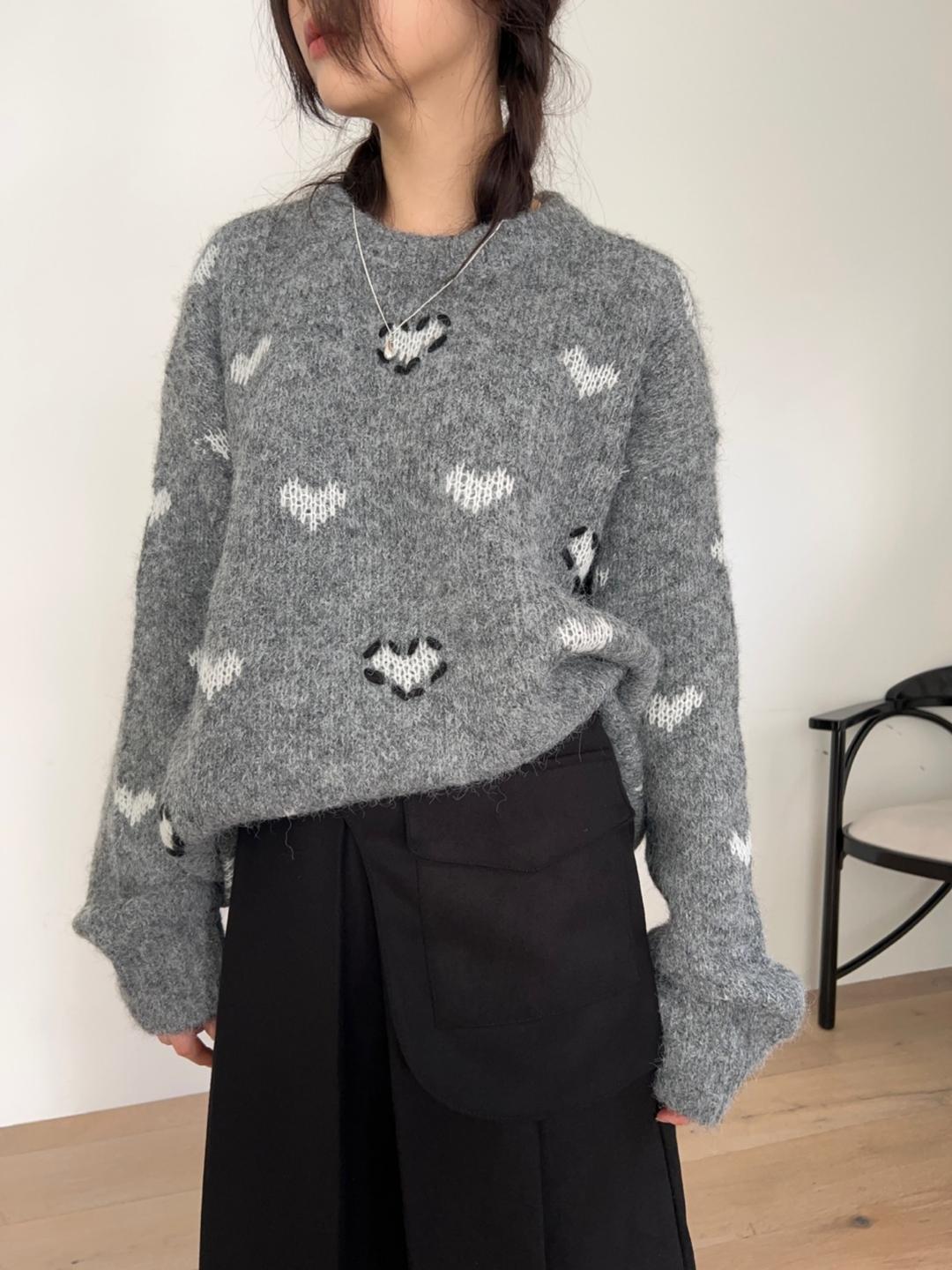 울 하트 헤어리 니트 (2color)