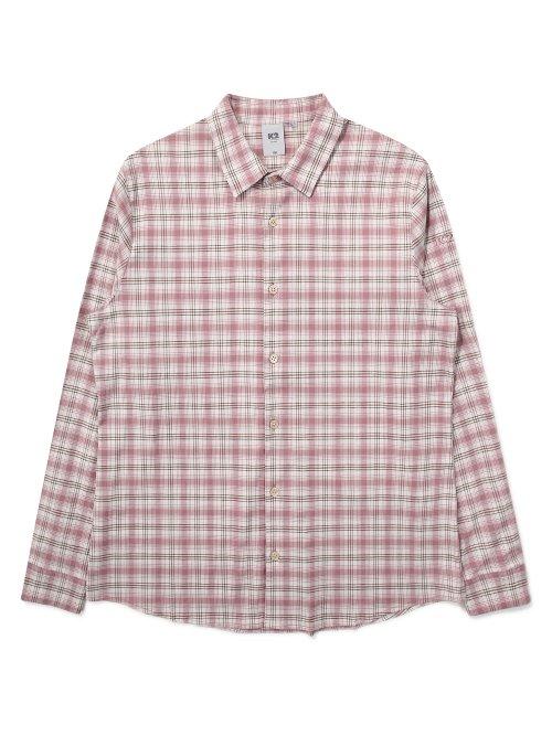 가을 선염 체크 셔츠 W_Greyish Pink
