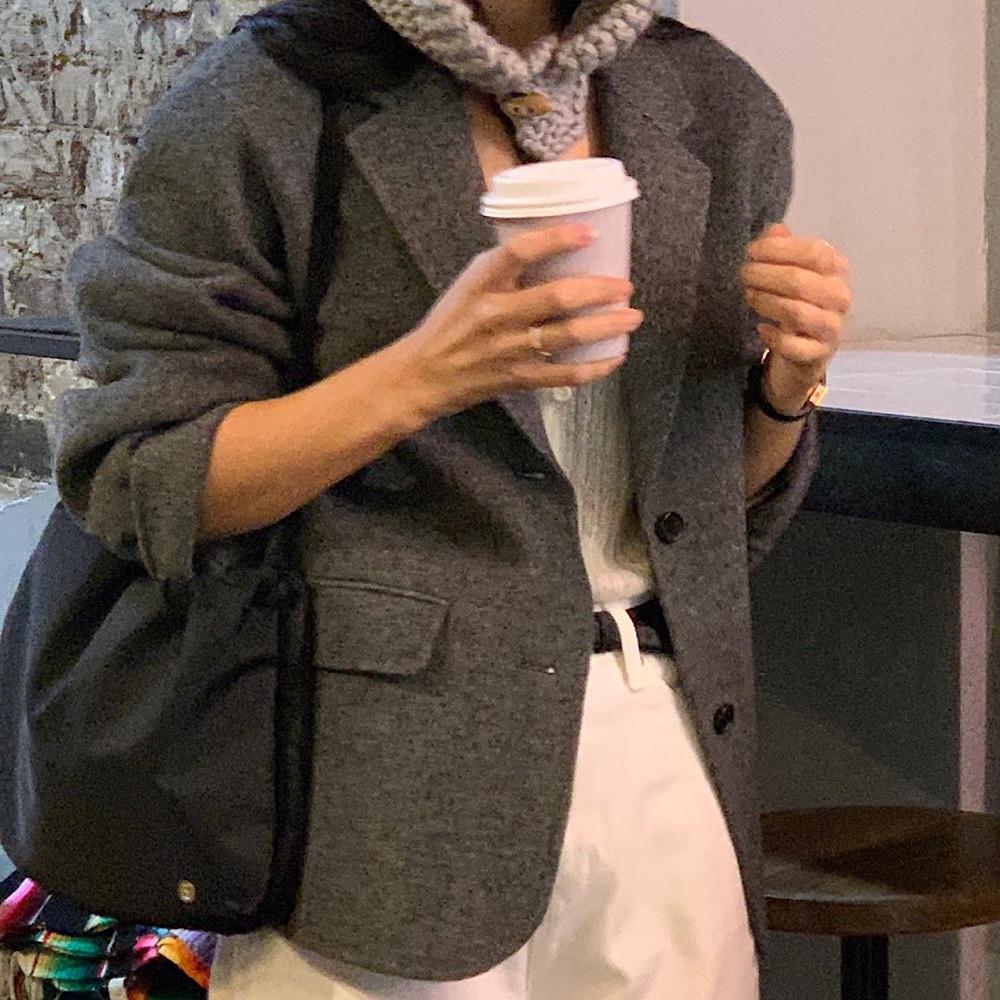 차콜당일/베르가못 모스트 핸드메이드 자켓 울 카라넥 모직 데일리