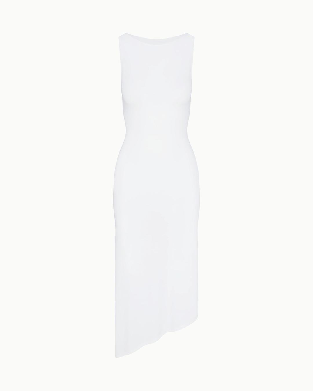 Soft Stretch Asymmetrical Midi Dress | Pearl White - XXS