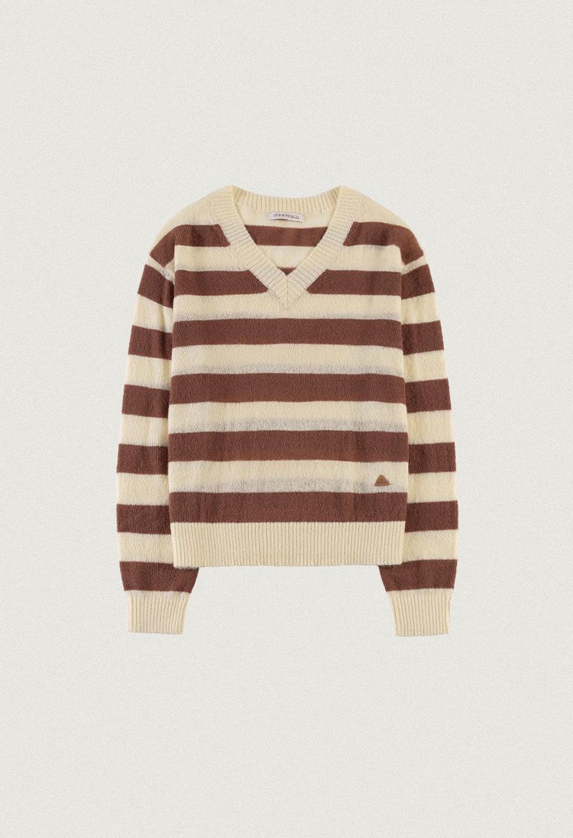 Hairy Stripe V-Neck Knit_Brick mocha(OC26KN13)