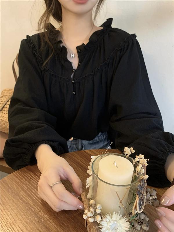 시크 프릴 퍼프 소매 블라우스(2컬러)