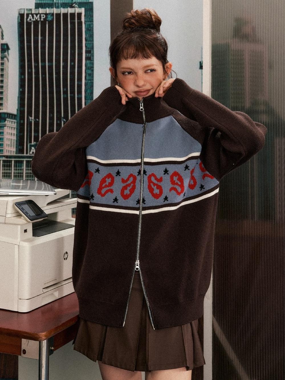 EZEK Point Stitch Turtleneck Double Zip-Up Cardigan & Round Neck Knit Vest