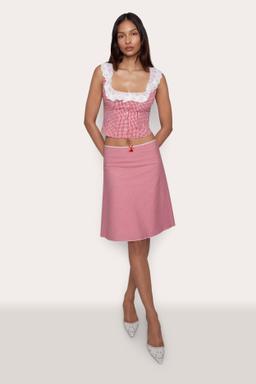 Paloma Lace Top - Gingham Poppy and White / XXS