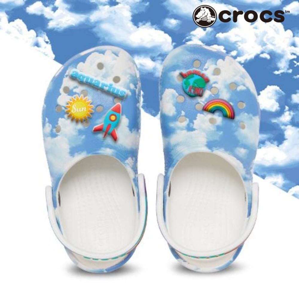 크록스 클래식 슬리퍼 클라우드 구름 프린트 여성 여자 남성 커플 클로그 샌들 블루 화이트