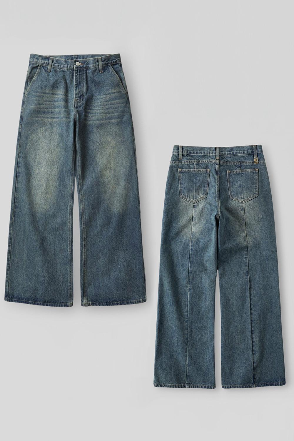 슬래시 부츠컷 워싱 데님 팬츠_Sanded Blue