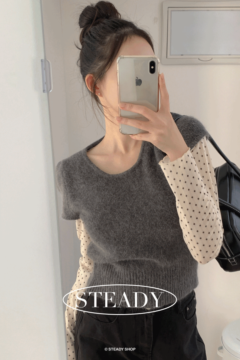 [당일출고/삿포로/헤어리] 아난 앙고라니트 반팔니트 니트 (4colors)