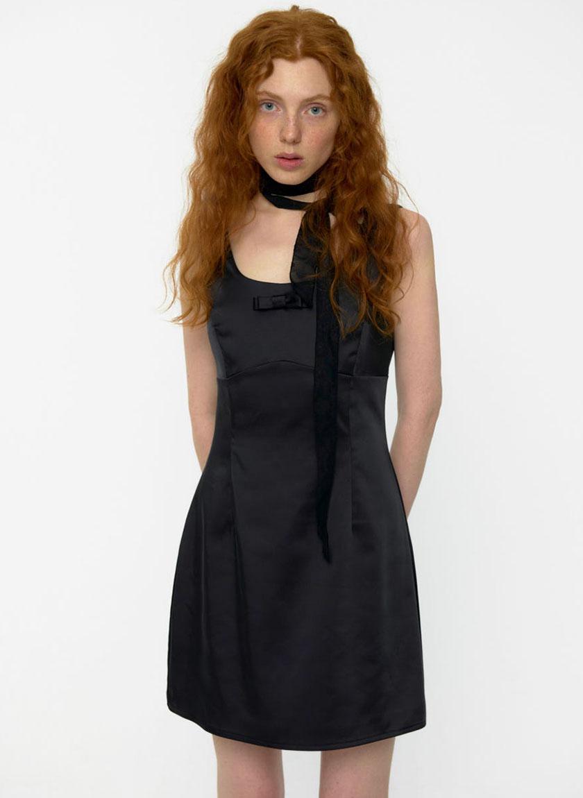 Prom Slim Satin Mini Dress (Black)