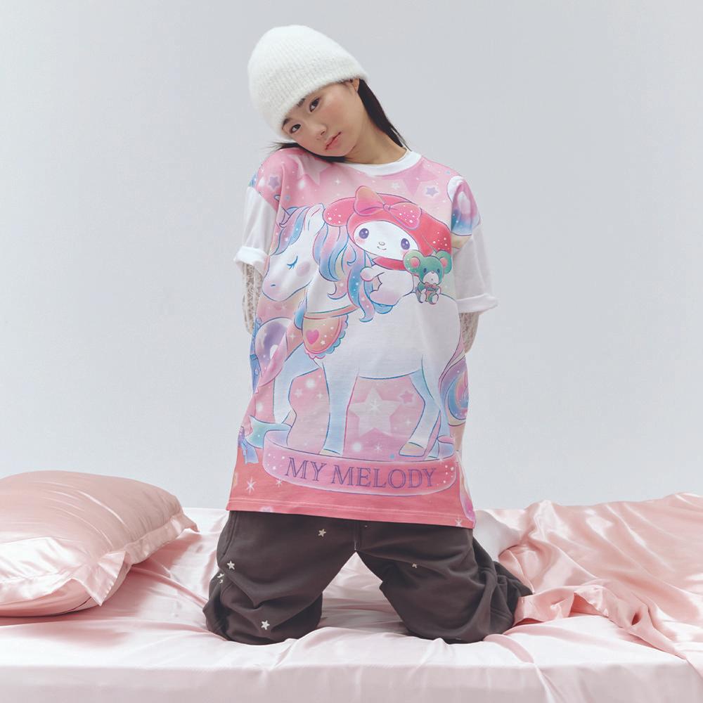 MY MELODY TWINKLING UNICORN OVER FIT T SHIRT WHITE