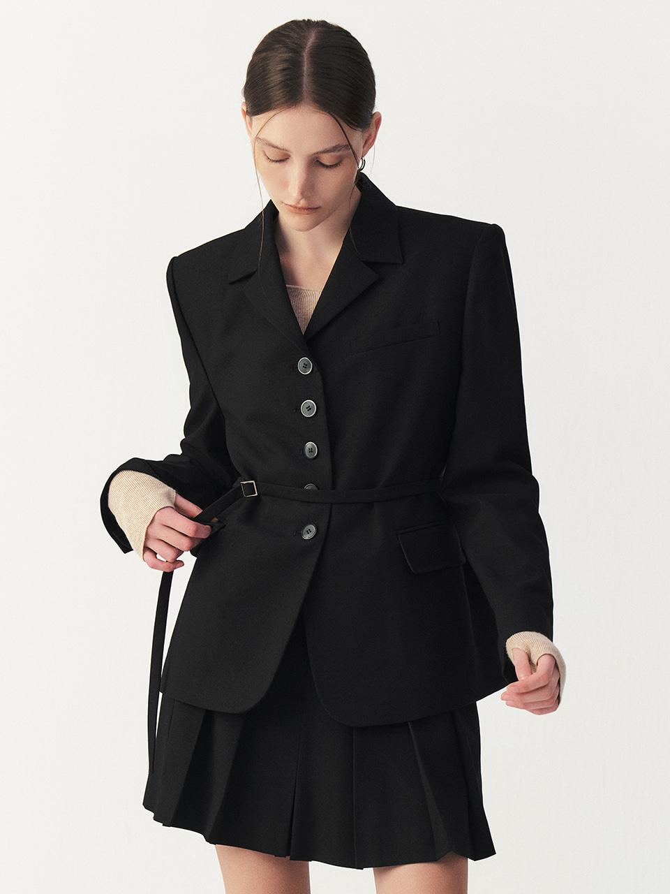 울 벨티드 테일러드 자켓_BLACK
