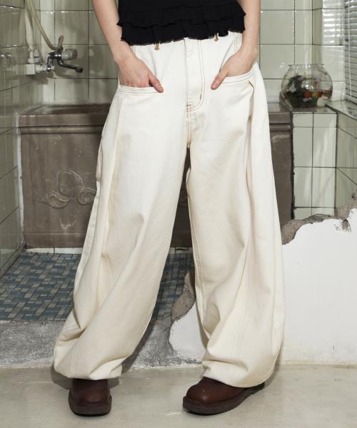 WXP022 에스닉 커브 핀턱 코튼 벌룬 팬츠 (IVORY)