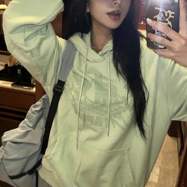 키치 하이틴 스타 캣츠 루즈 후드 티셔츠(mint)