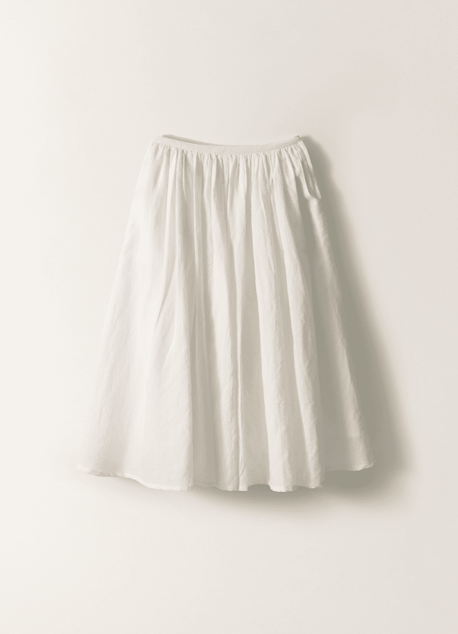 Shore linen flare long skirt (White)