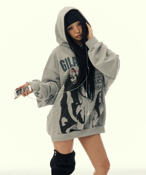 TWICE GIRL OVER SIZE HOODED_GREY