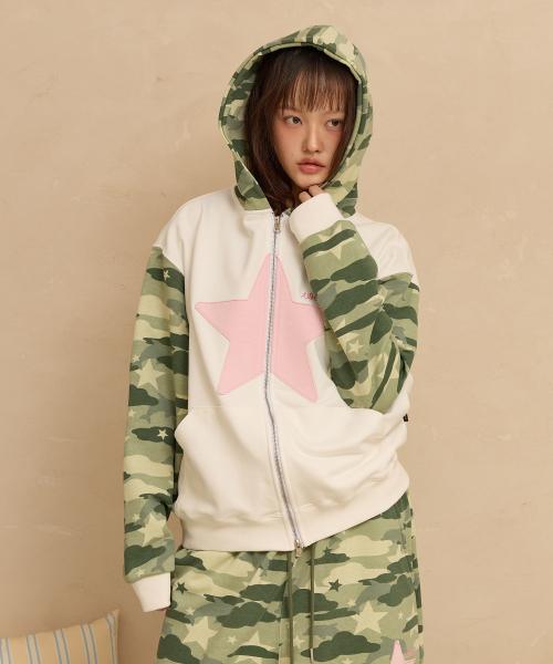 빅 스타 아플리케 후드 집업 카모