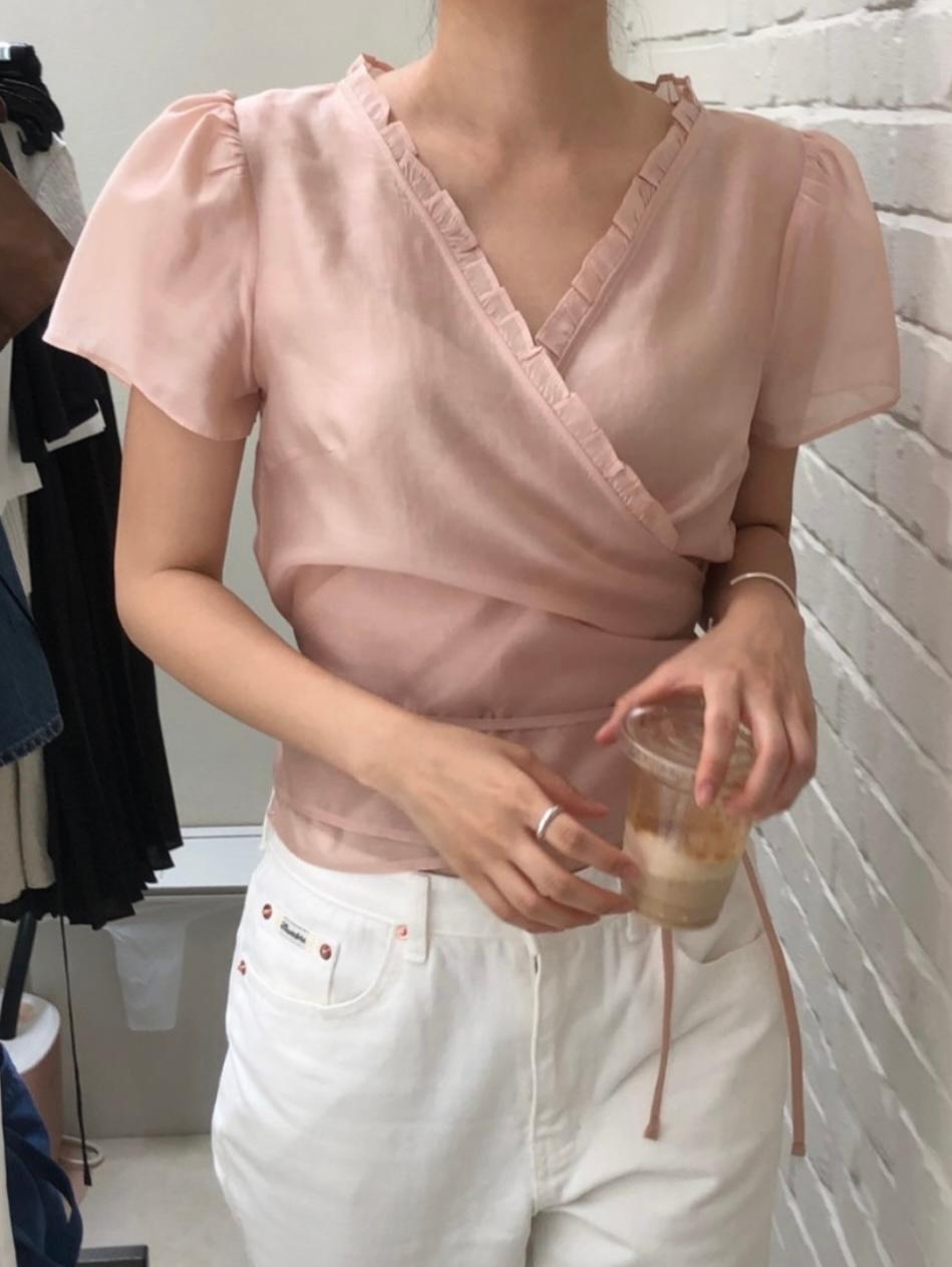 할시온 비쥬 랩 블라우스(3color) 브이넥블라우스 랩블라우스 하객룩 새틴블라우스