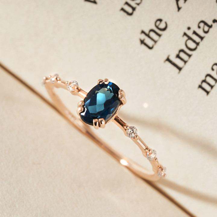 14k 클로이 천연 블루토파즈 반지