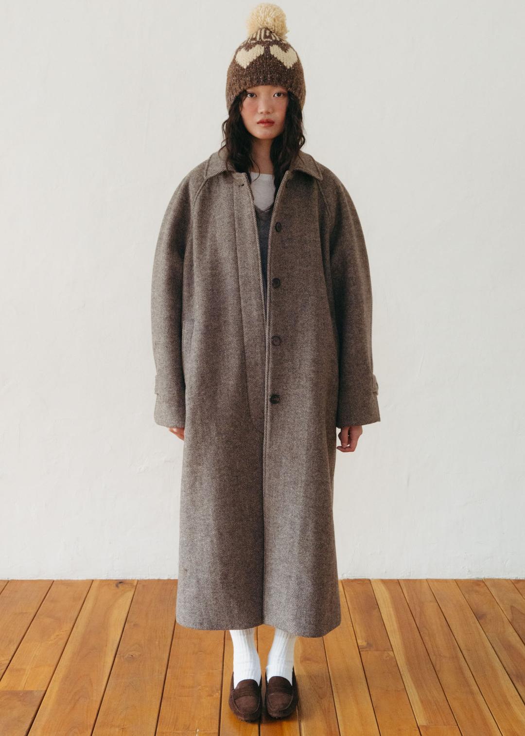 CLASSIC BALMACAAN MEXI COAT - HERRINGBONE