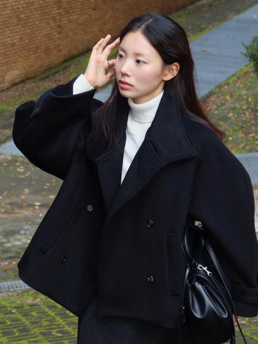 SIOT4169 하이넥 오버 핏 하프 코트_Black