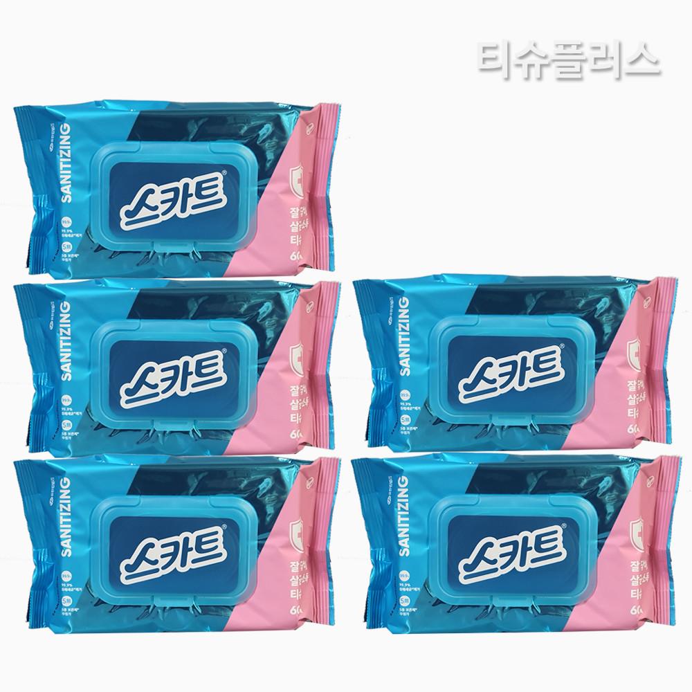 [유한킴벌리] 스카트 살균 소독 티슈 캡형 60매 X 5팩