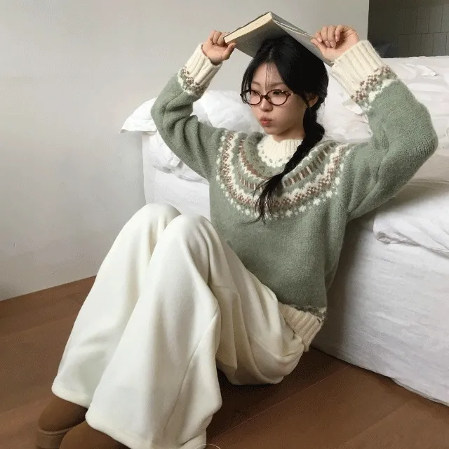 [예쁜색감💚/MD강추] 겨울 노르딕 앙고라 라운드 니트