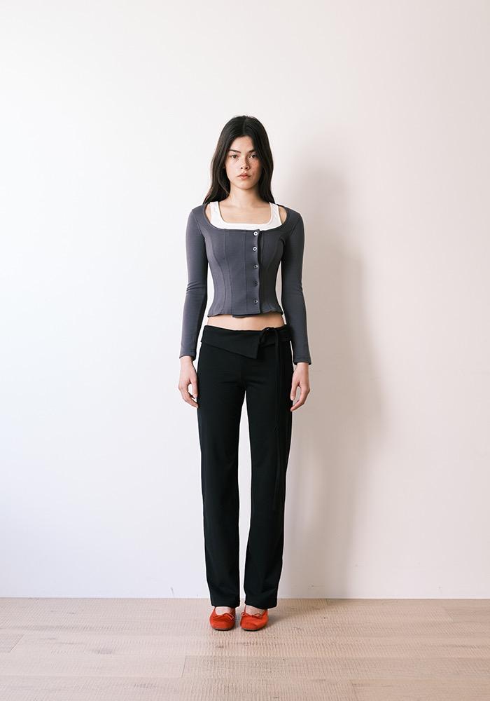 UNBALANCE BOTTON  U NECK TOP GREY (11월17일 출고)