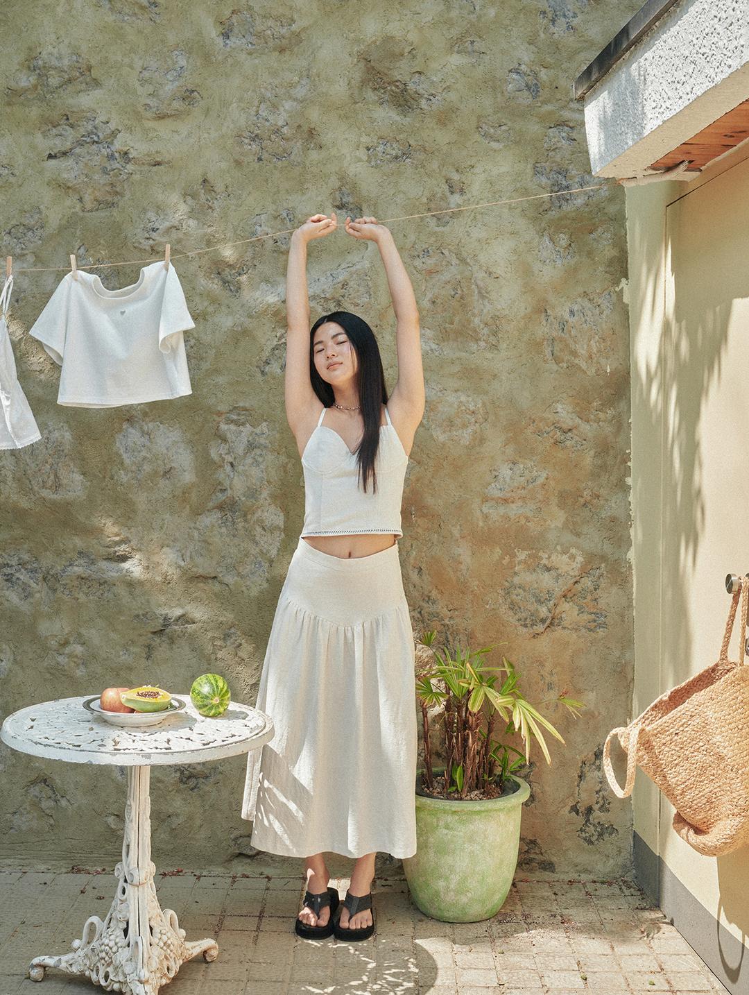 Mallorca linen skirt  - ivory