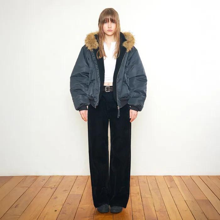 HOODED BOMBER JACKET_CHARCOAL BLACK_LC254JP01CB