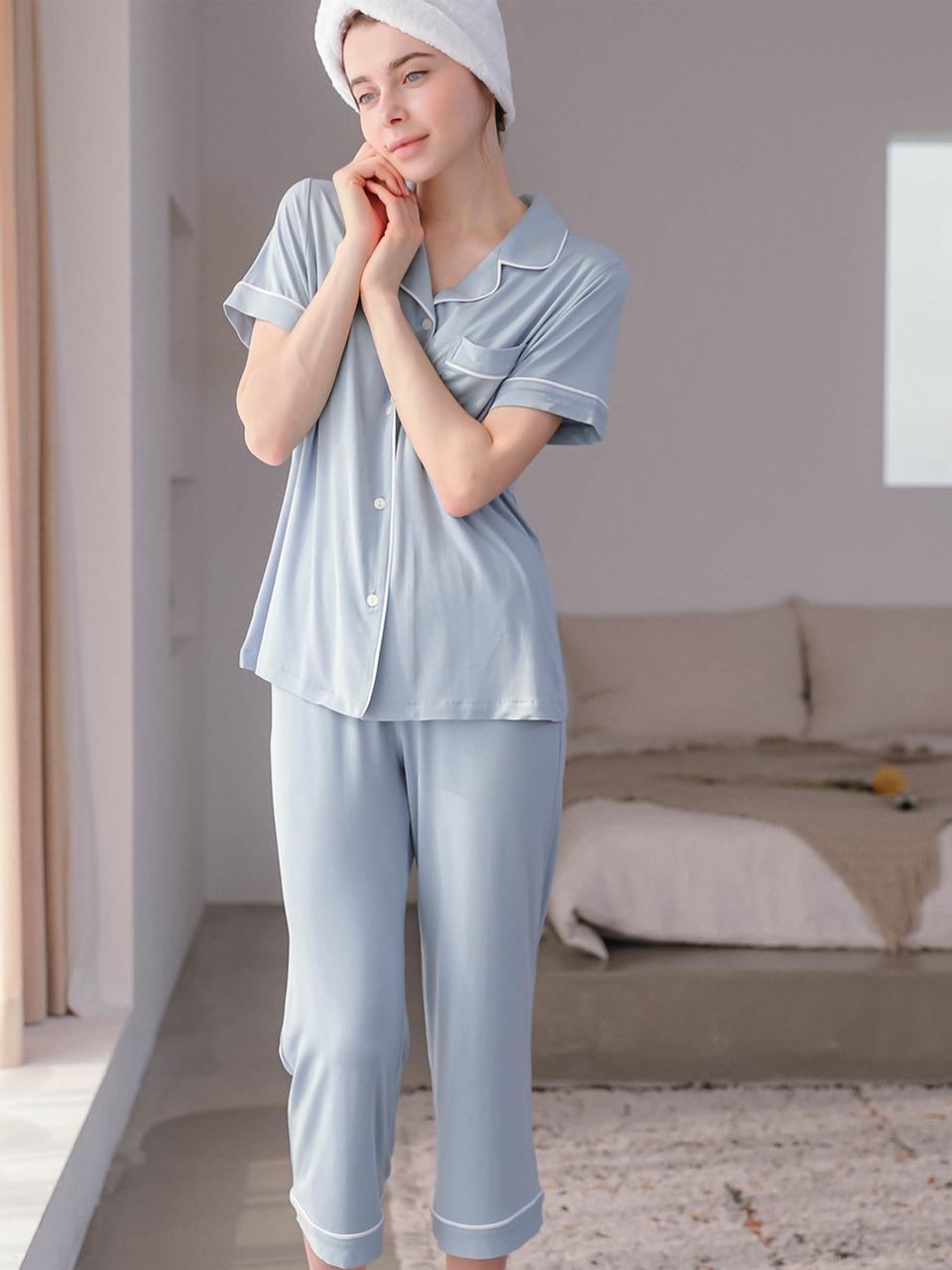 마이크로모달 크롭 파자마 - Light blue