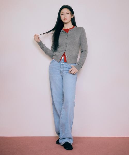W HIGH STRAIGHT DENIM PANTS light blue