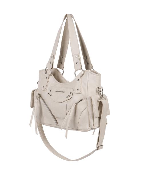 Studded Leather Shoulder Bag (Cream)