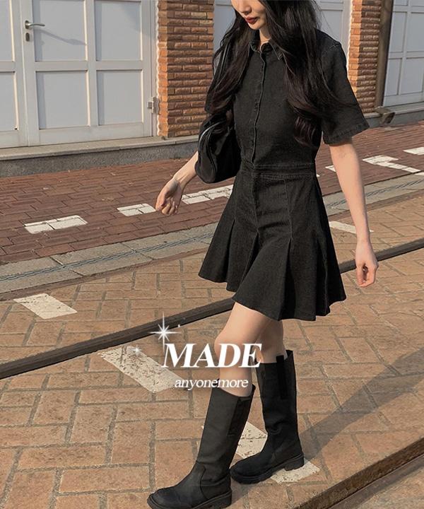 [MADE] 디키 흑청 데님 셔츠 원피스
