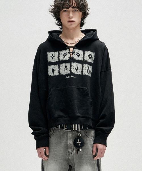 Dying Ember Slit Pullover Hood - Black