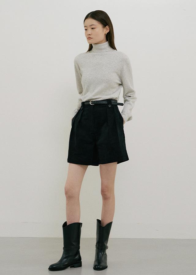 corduroy half pants-black