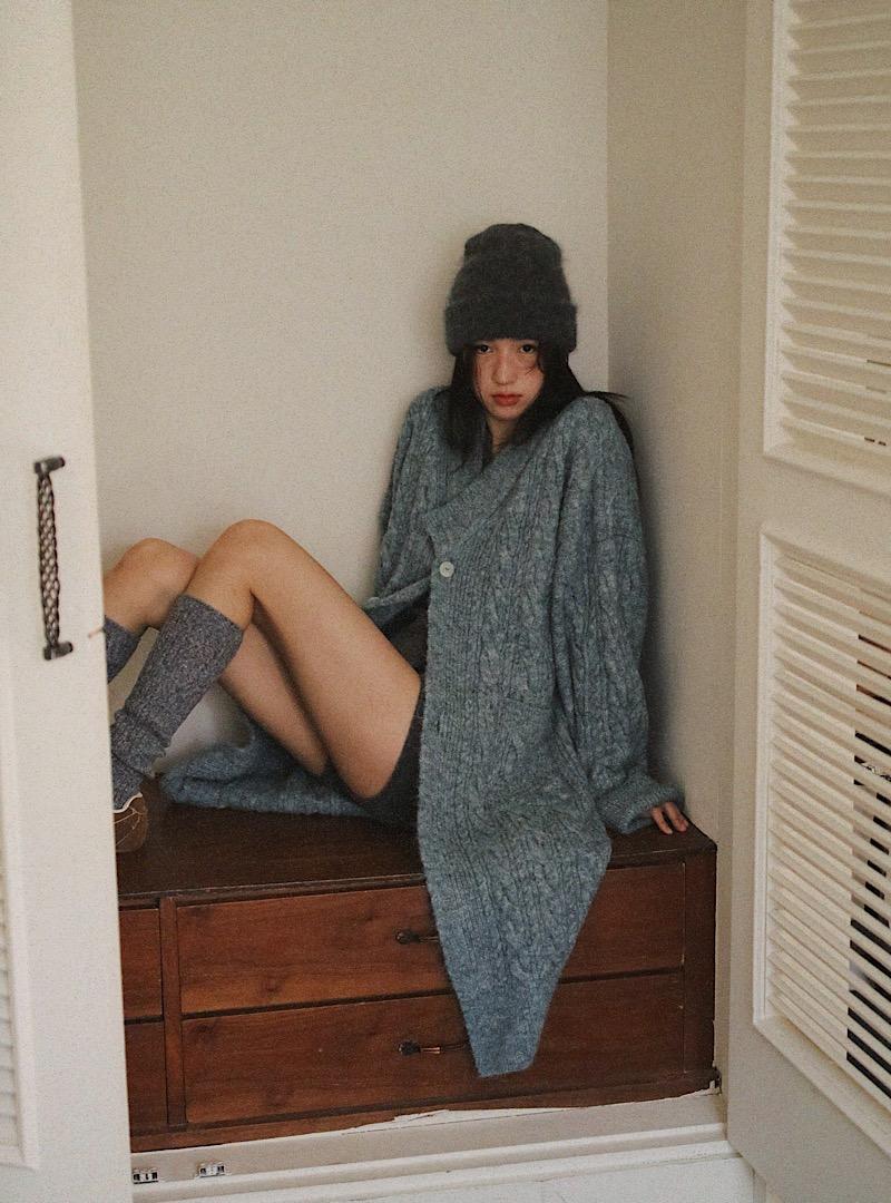 [ 수 설 ] 꽈베기 니트 저고리 - turkey blue