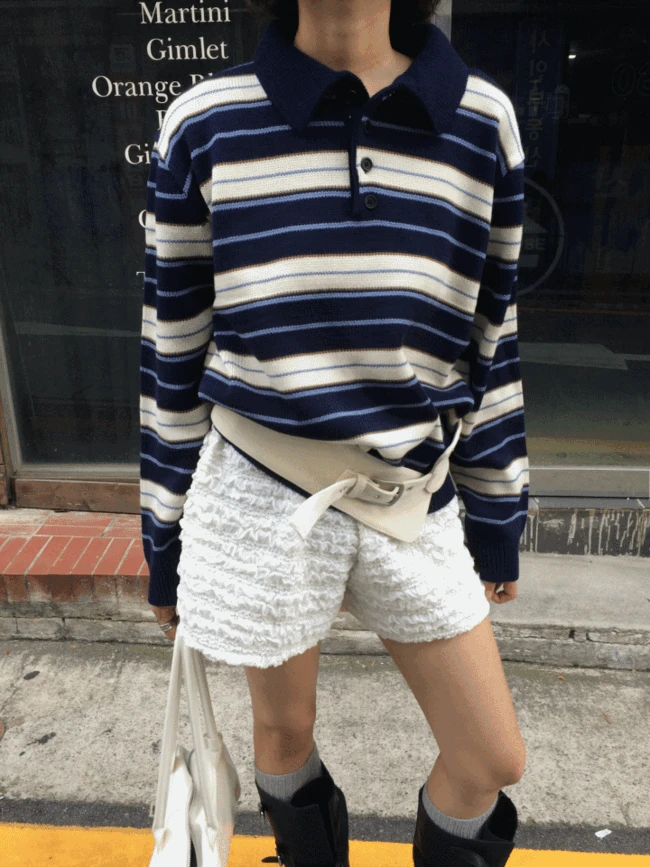 [얼리어텀] 스트라이프 배색 긴팔 니트