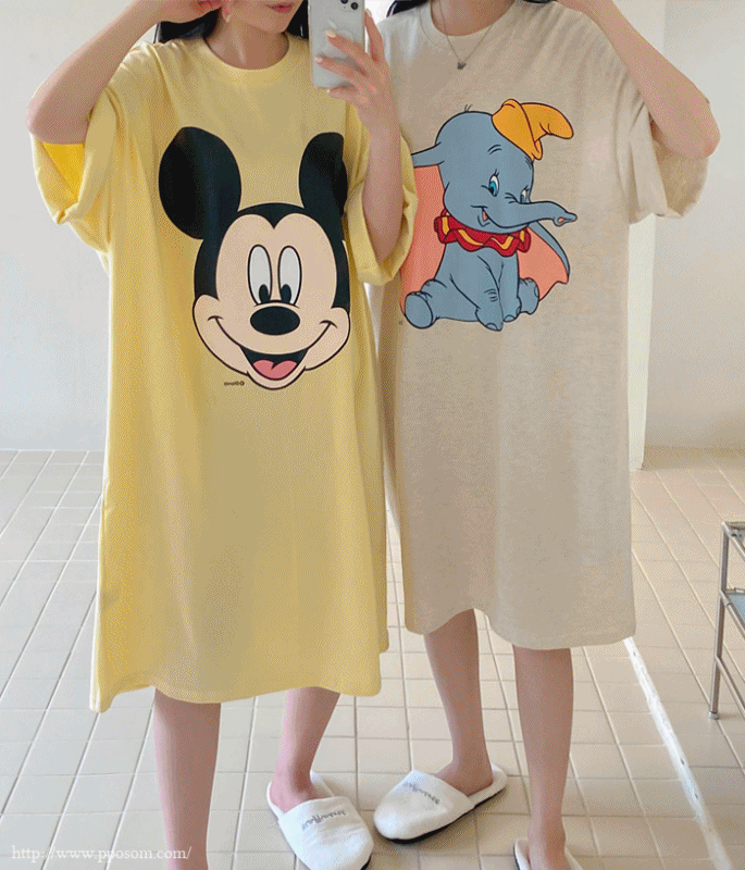 오늘출발🚀 [자체제작] 썸머 디즈니 미키 롱원피스, 빅사이즈 홈웨어 4color