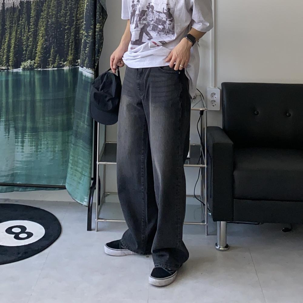 Tc 틴트 레트로 와이드 데님 3color - 그룸 남자 통바지 흑청 워싱