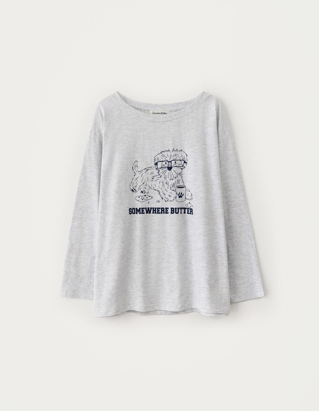 Glasses Puppy Long Top - White Melange