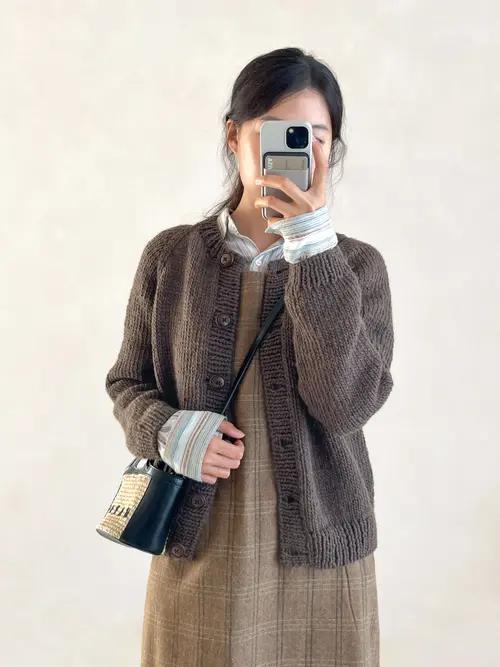 테디울 레글런 탑다운 라운드넥 가디건