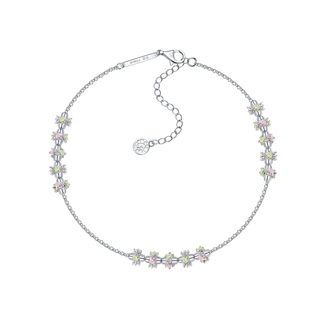 Ripple /  Colorful Chain Gem Bead Necklace - Green