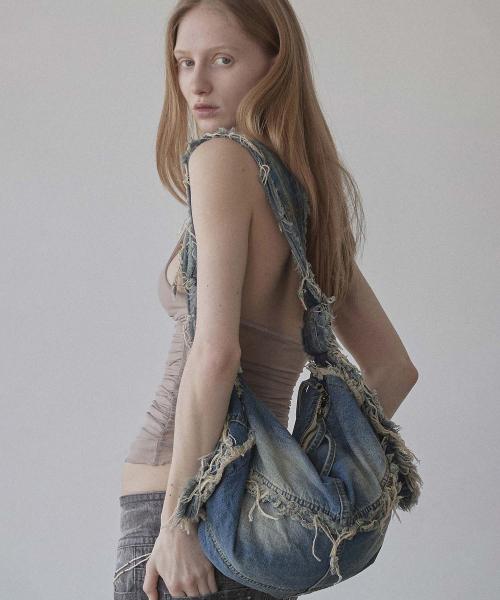 Destroyed Denim Duffel Bag Vintage Blue