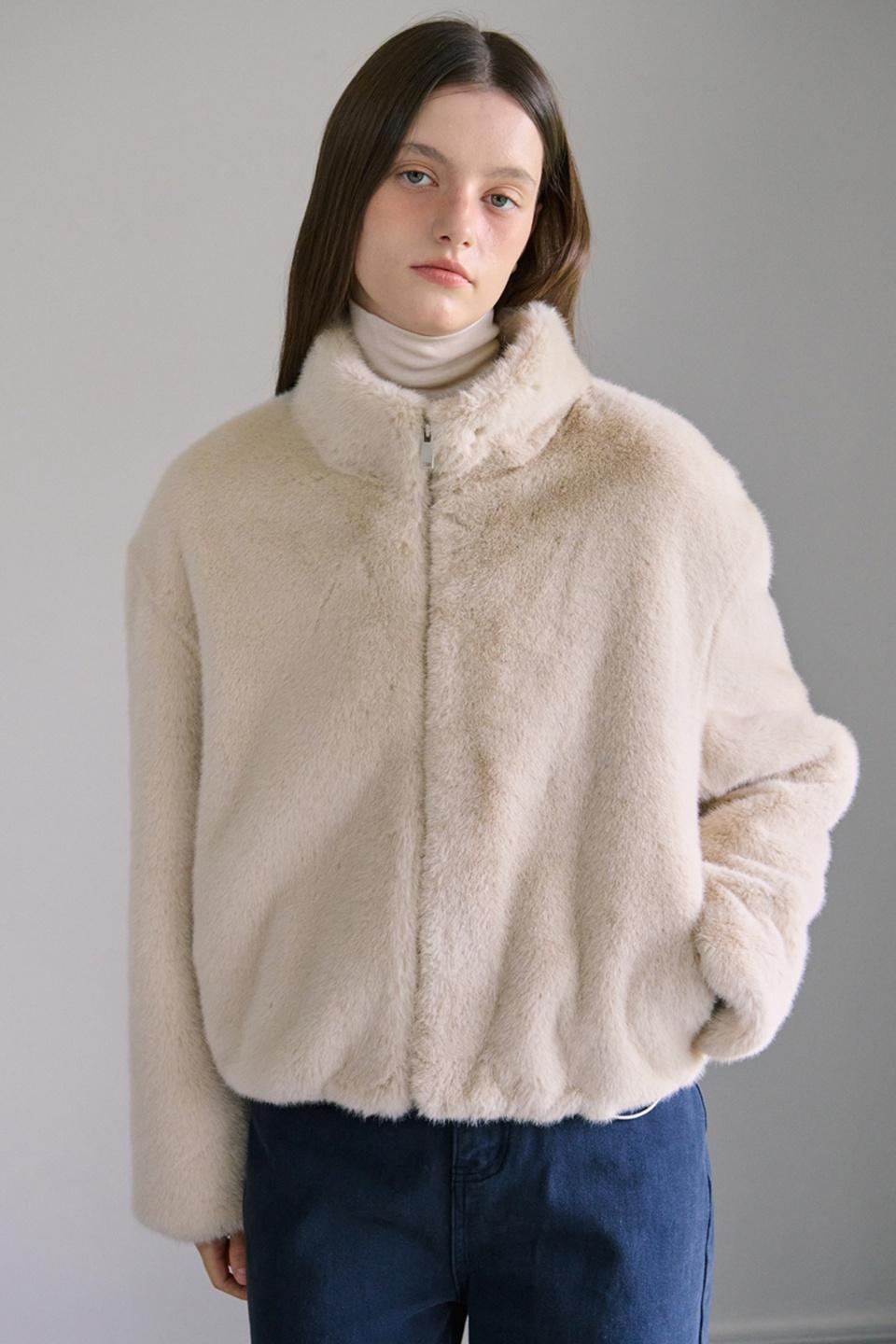 FAKE FUR ZIP-UP JACKET_L BEIGE