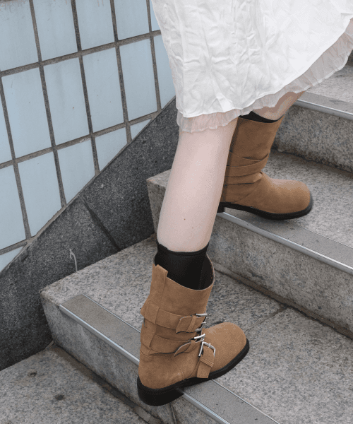 스테라 벨티드 미드 부츠 브라운