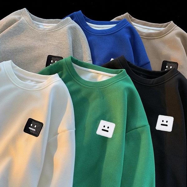 6컬러 페이스 패치 와플 라운드 맨투맨 MT1224