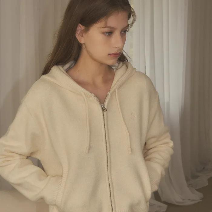 SIKN2089 에센셜 니트 후드 집업_Ivory